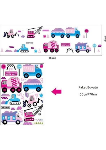 Kt Decoration Pembe Mavi Araçlar Bebek ve Çocuk Odası Duvar Dekorasyonu Duvar Sticker