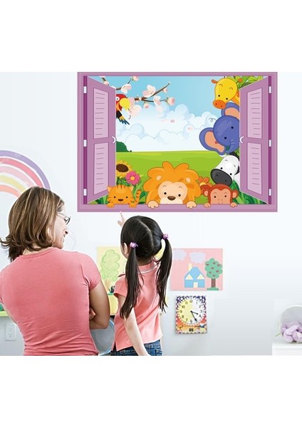 Kt Decoration Pencereden Bakan Sevimli Hayvanlar Çocuk ve Bebek Odası Pvc Duvar Sticker fiyatları