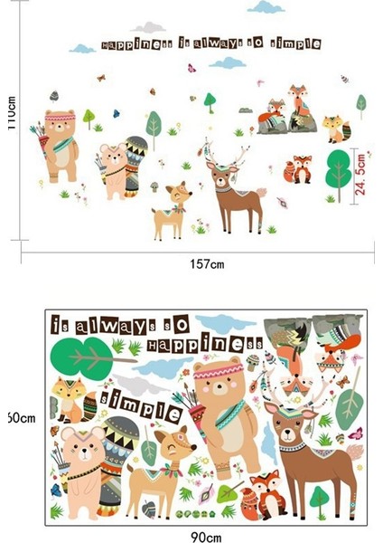 Kt Decoration Orman Hayvanları Çocuk ve Bebek Odası Pvc Duvar Sticker
