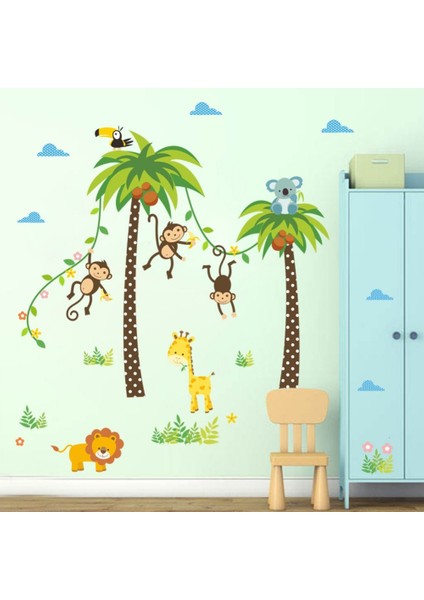 Kt Decoration Palmiyeler ve Sevimli Hayvanlar Bebek ve Çocuk Odası Pvc Duvar Sticker fiyatları