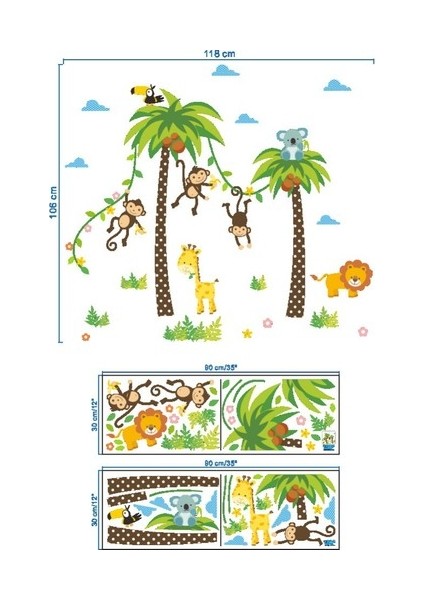 Kt Decoration Palmiyeler ve Sevimli Hayvanlar Bebek ve Çocuk Odası Pvc Duvar Sticker modelleri