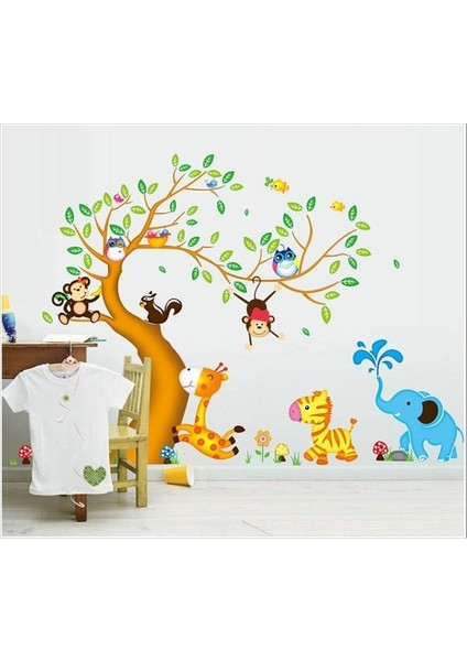 Kt Decoration Dev Boyutlu Çocuk Odası Dekorasyonu Ağaç Maymun ve Hayvanlar Xl Kendinden Yapışkanlı Pvc Duvar Sticker