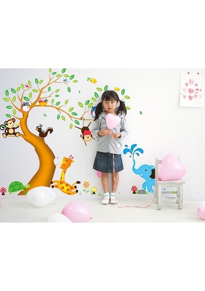 Kt Decoration Dev Boyutlu Çocuk Odası Dekorasyonu Ağaç Maymun ve Hayvanlar Xl Kendinden Yapışkanlı Pvc Duvar Sticker fiyatları