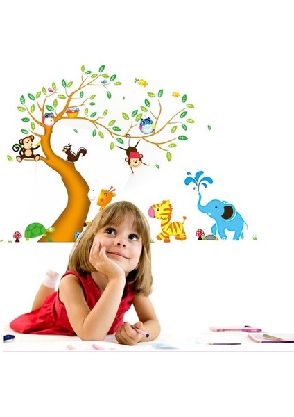 Kt Decoration Dev Boyutlu Çocuk Odası Dekorasyonu Ağaç Maymun ve Hayvanlar Xl Kendinden Yapışkanlı Pvc Duvar Sticker modelleri