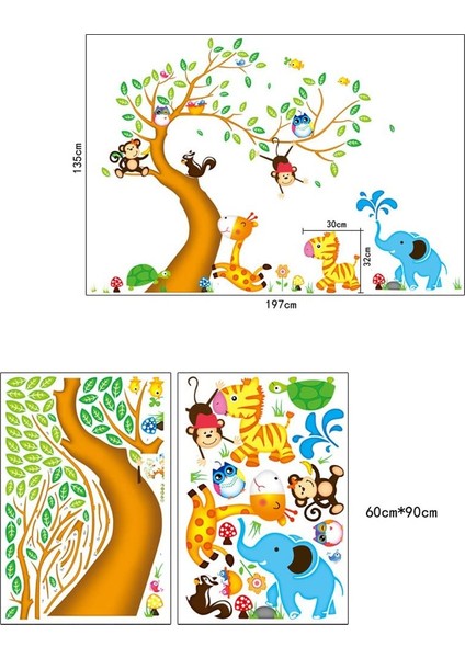 Kt Decoration Dev Boyutlu Çocuk Odası Dekorasyonu Ağaç Maymun ve Hayvanlar Xl Kendinden Yapışkanlı Pvc Duvar Sticker fırsatları