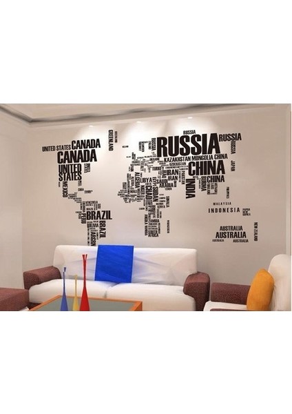 Kt Decoration Dünya Haritası Atlas Ülke Isimlerinden Oluşan Xl Pvc Duvar Sticker Ev Dekorasyonu
