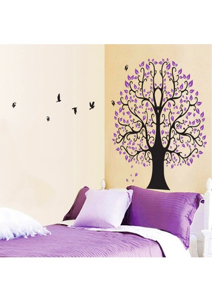 Kt Decoration Ev Dekorasyonu Mor Çiçekli Ağaç Kendinden Yapışkanlı Pvc Duvar Dekoru Sticker Görsel