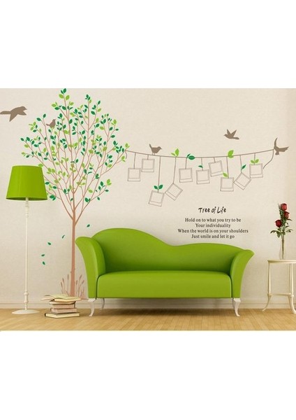 Kt Decoration Ev Dekorasyonu Yeşil Yapraklı Ağaç ve Fotoğraf Çerçeveleri Xl Kendinden Yapışkanlı Pvc Sticker