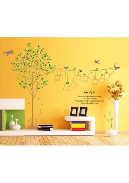 Kt Decoration Ev Dekorasyonu Yeşil Yapraklı Ağaç ve Fotoğraf Çerçeveleri Xl Kendinden Yapışkanlı Pvc Sticker modelleri