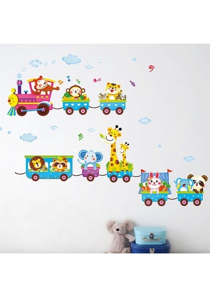 Kt Decoration Neşeli Hayvanlar Treni Çocuk Bebek Odası Pvc Duvar Sticker