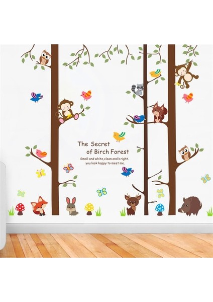 Kt Decoration Maymunlar Kuşlar Ağaçlar Bebek ve Çocuk Odası Pvc Duvar Sticker