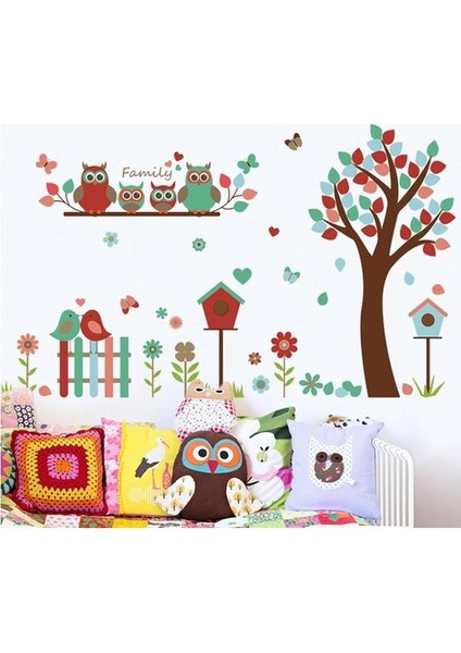 Kt Decoration Renkli Ağaç ve Baykuşlar Bebek ve Çocuk Odası Pvc Duvar Sticker modelleri