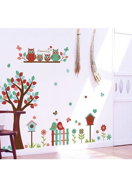 Kt Decoration Renkli Ağaç ve Baykuşlar Bebek ve Çocuk Odası Pvc Duvar Sticker fırsatları