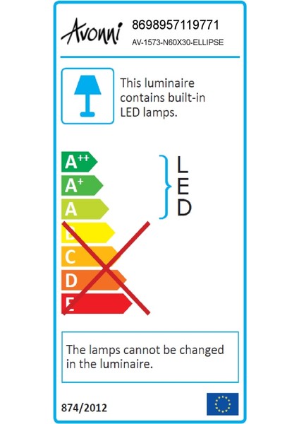 AV-1573-N60X30-ELLIPSE Nikel Kaplama Modern Avize LED Metal Pleksi 60x30cm