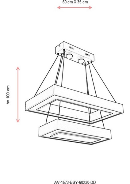 AV-1573-BSY-60X30-DD Siyah Boyalı Modern Avize LED Metal Pleksi 60x35cm