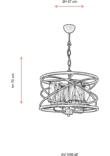 AV-1590-4E Eskitme Kaplama Modern Avize E27 Metal Cam 47cm