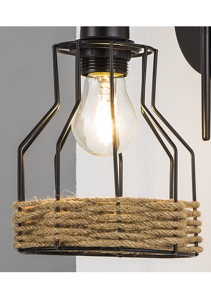 AP-1584-1BSY Siyah Boyalı Aplik E27 Metal Jüt Halat 15x24cm