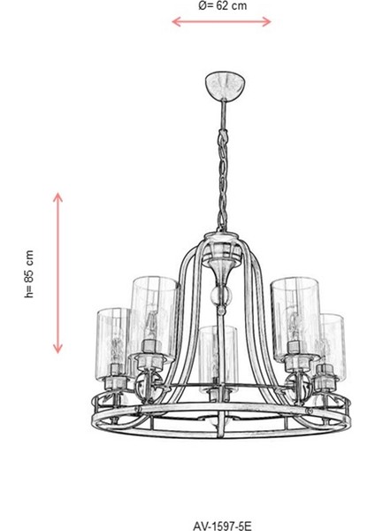 AV-1597-5E Eskitme Kaplama Modern Avize E27 Metal Cam 62cm indirimleri