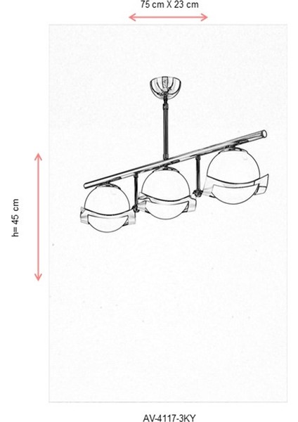 AV-4117-3KY Krom Kaplama Modern Avize E27 Metal Cam 75x23cm
