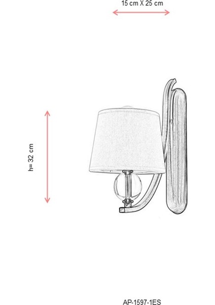 AP-1597-1ES Eskitme Kaplama Aplik E27 Metal Kumaş Cam 15x25cm