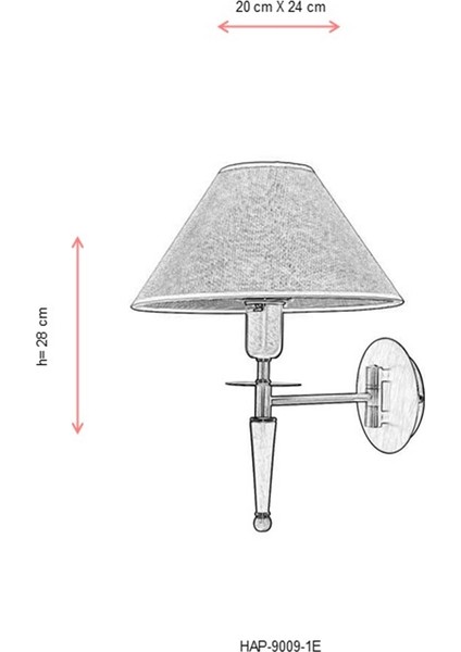 HAP-9009-1E Eskitme Kaplama Aplik E27 Metal Ahşap Kumaş 20x24cm
