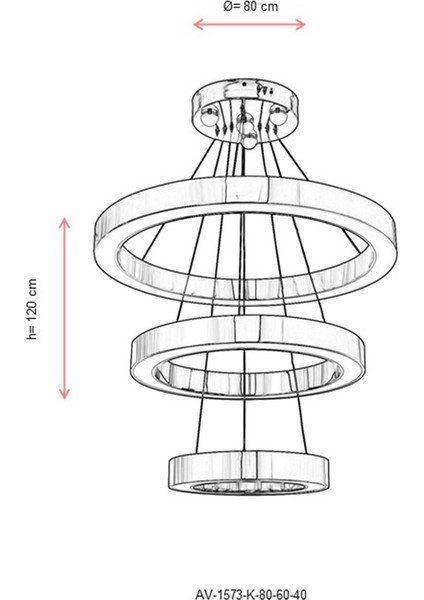 AVONNI AV-1573-K-80-60-40 Krom Kaplama Modern Avize LED Metal Pleksi 80cm