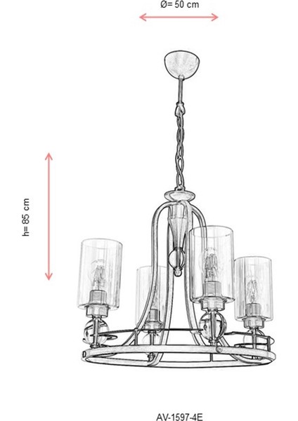 AV-1597-4E Eskitme Kaplama Modern Avize E27 Metal Cam 50cm indirimleri