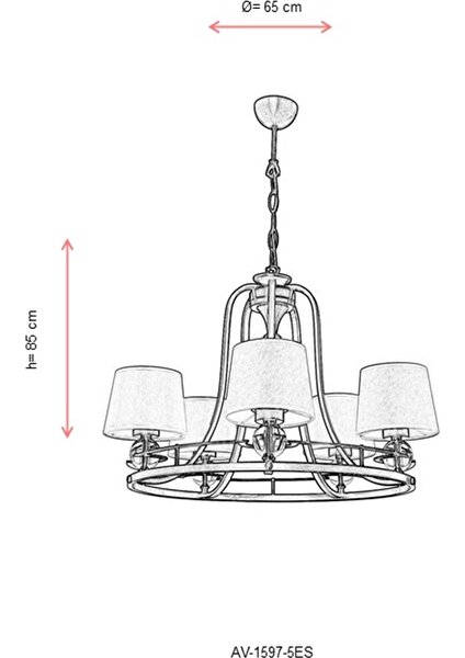 AVONNI AV-1597-5ES Eskitme Kaplama Modern Avize E27 Metal Cam Kumaş 65cm