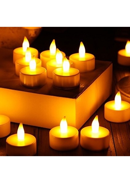 Tealight Işıklı Dumansız Sarı LED Pilli Mum 12 Adet Pil Dahil