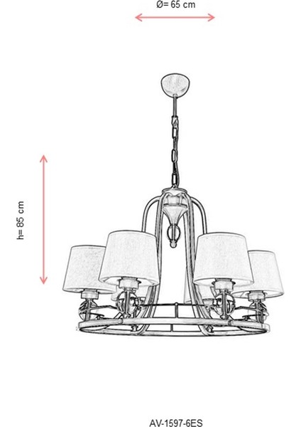 AVONNI AV-1597-6ES Eskitme Kaplama Modern Avize E27 Metal Cam Kumaş 65cm