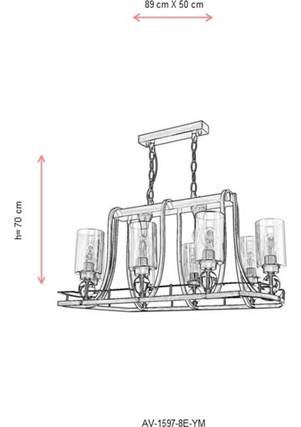 AV-1597-8E-YM Eskitme Kaplama Modern Avize E27 Metal Cam 89x50cm