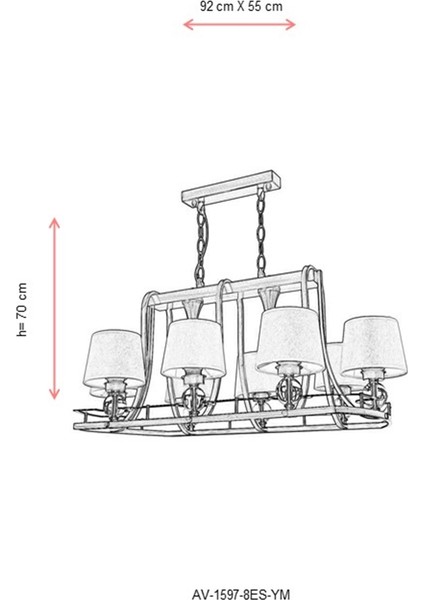 AV-1597-8ES-YM Eskitme Kaplama Modern Avize E27 Metal Cam Kumaş 92x55cm
