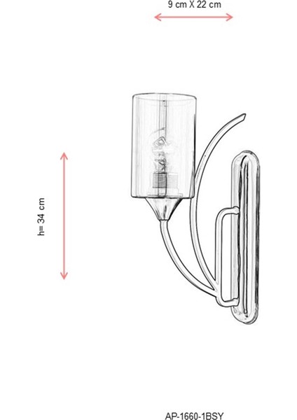 AP-1660-1BSY Siyah Boyalı Aplik E27 Metal Cam 9x22cm