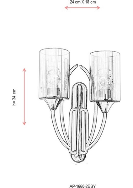 AP-1660-2BSY Siyah Boyalı Aplik E27 Metal Cam 24x18cm