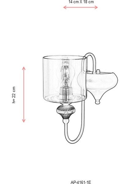 AP-4161-1E Eskitme Kaplama Aplik E27 Metal Cam 14x18cm