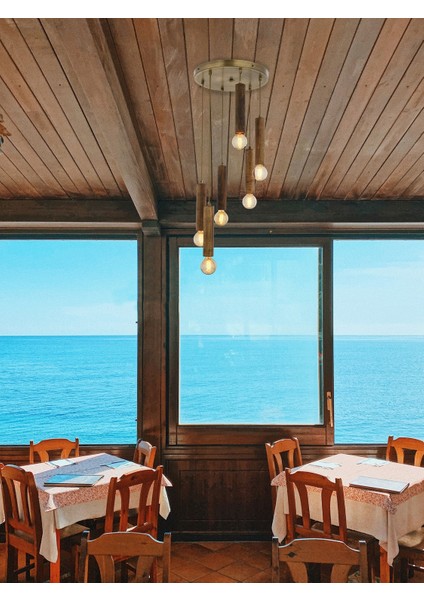 AV-1651-6ET Eskitme Kaplama Modern Avize E27 Ahşap 40cm