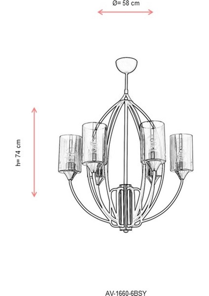 AV-1660-6BSY Siyah Boyalı Modern Avize E27 Metal Cam 58cm