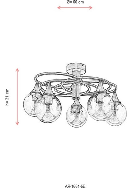 AVONNI AR-1661-5E Eskitme Kaplama Modern Avize E27 Metal Cam 60cm