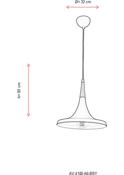 AV-4100-A6-BSY Siyah Boyalı Modern Avize E27 Metal Ahşap 32cm