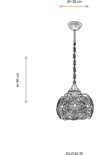 AV-4142-1E Eskitme Kaplama Modern Avize E27 Metal Cam 20cm