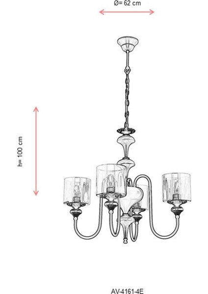 AV-4161-4E Eskitme Kaplama Modern Avize E27 Metal Cam 62cm