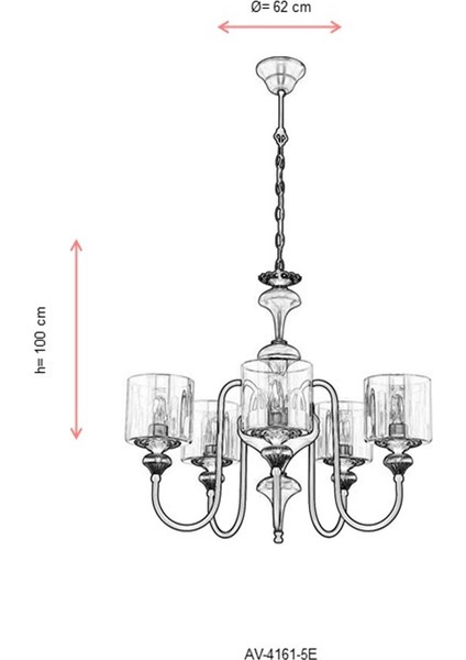 AV-4161-5E Eskitme Kaplama Modern Avize E27 Metal Cam 62cm