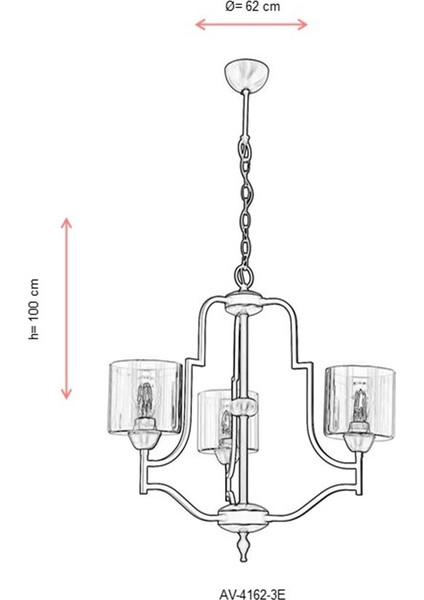 AV-4162-3E Eskitme Kaplama Modern Avize E27 Metal Cam 62cm