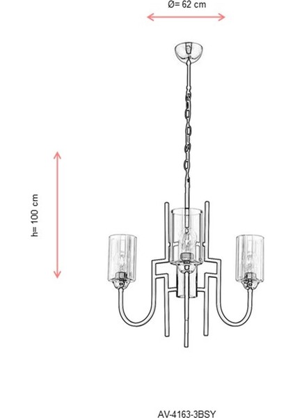AV-4163-3BSY Siyah Boyalı Modern Avize E27 Metal Cam 62cm