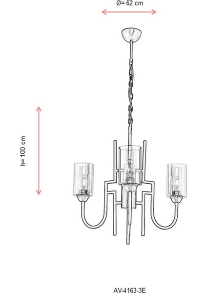 AV-4163-3E Eskitme Kaplama Modern Avize E27 Metal Cam 62cm