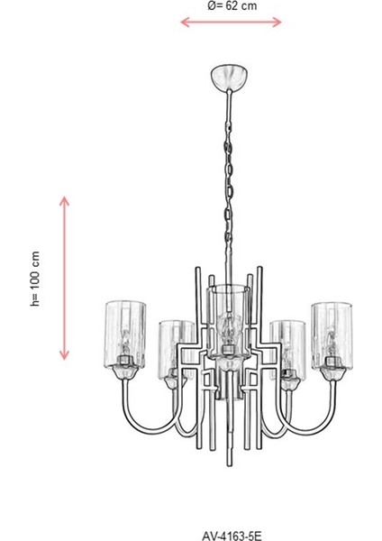 AV-4163-5E Eskitme Kaplama Modern Avize E27 Metal Cam 62cm
