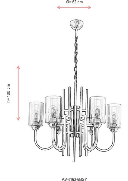 AV-4163-6BSY Siyah Boyalı Modern Avize E27 Metal Cam 62cm