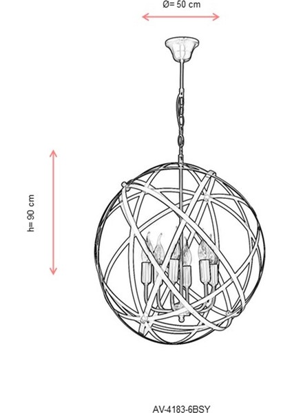 AV-4183-6BSY Siyah Boyalı Modern Avize E14 Metal 50cm