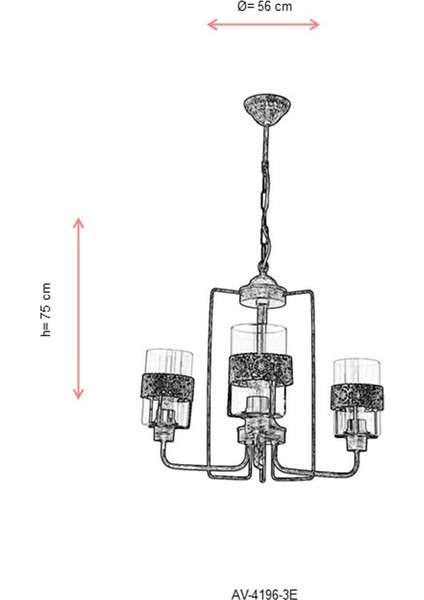 AV-4196-3E Eskitme Kaplama Modern Avize E27 Metal Cam 56cm