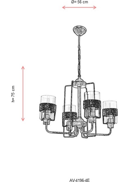 AV-4196-4E Eskitme Kaplama Modern Avize E27 Metal Cam 56cm